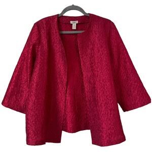 Easywear by Chico's Size 2 (Large) Red Crepe 3/4 Sleeve Open Jacket
